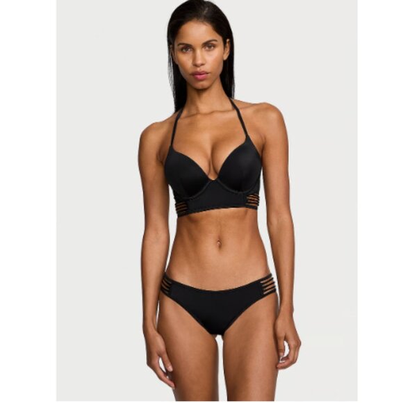 Victoria's Secret 34DD Bombshell Bikini Top Longline Strappy Adds 2 Cups Black - Picture 1 of 7